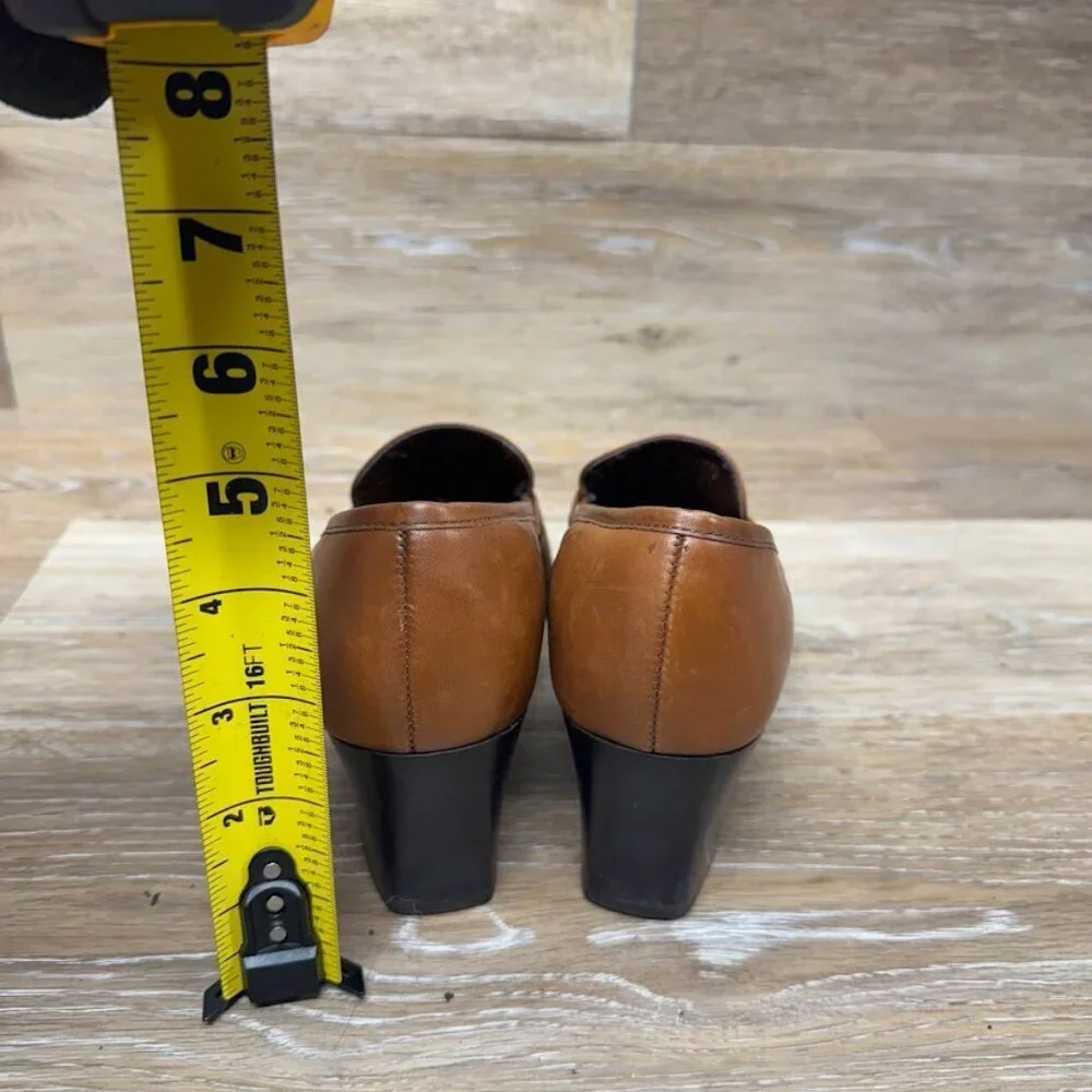 Etienne Aigner Napoleon Brown Leather Slip On Heels Women's Size 7 - Picture 3 of 7